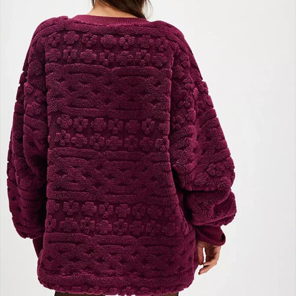 NEW Free People Cable Knit Sweater in Berry Combo  for women 1225 4s2 - Picture 2 of 5